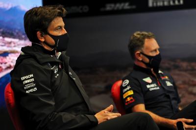 (L to R): Toto Wolff (GER) Mercedes AMG F1 Shareholder and Executive Director and Christian Horner (GBR) Red Bull Racing Team Principal in the FIA Press Conference.