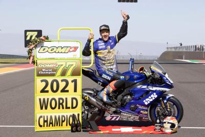 Dominique Aegerter celebrates winning the World Championship, WorldSSP Race2, 17 October 2021